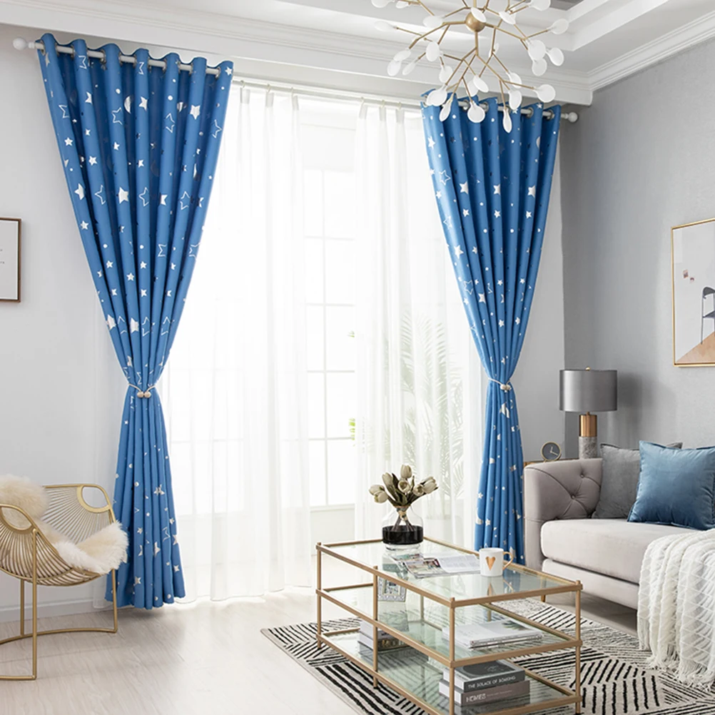 

1Pcs Heat Insulation Window Curtain Simple Fashion Silver Stars Moon Printing Blackout Curtain Thermal Insulated Punching Design