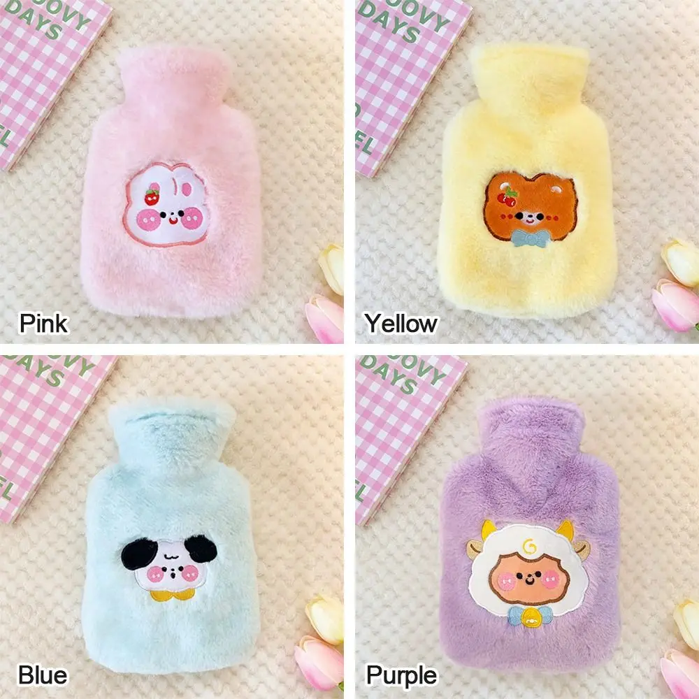 1PC 500ml PVC Rubber Hot Water Bottle Removable Cartoon Plush Bag Winter Hand Warmer Heat Pack Water Injection Heating Pad