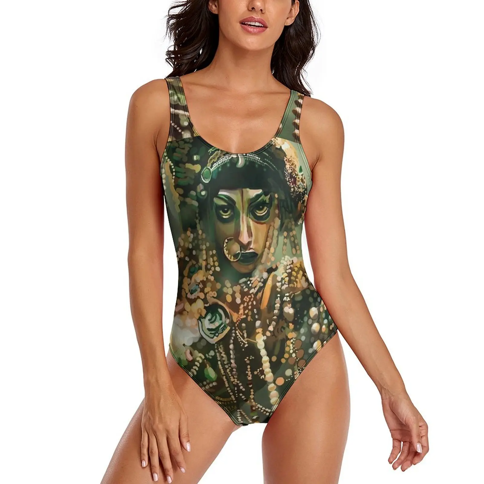 

Jibaro Oil Paint Swimsuit Love Death Robots One Piece Swimwear Push Up Simple Bathing Suit Sexy Holiday Pool Pattern Swimsuits