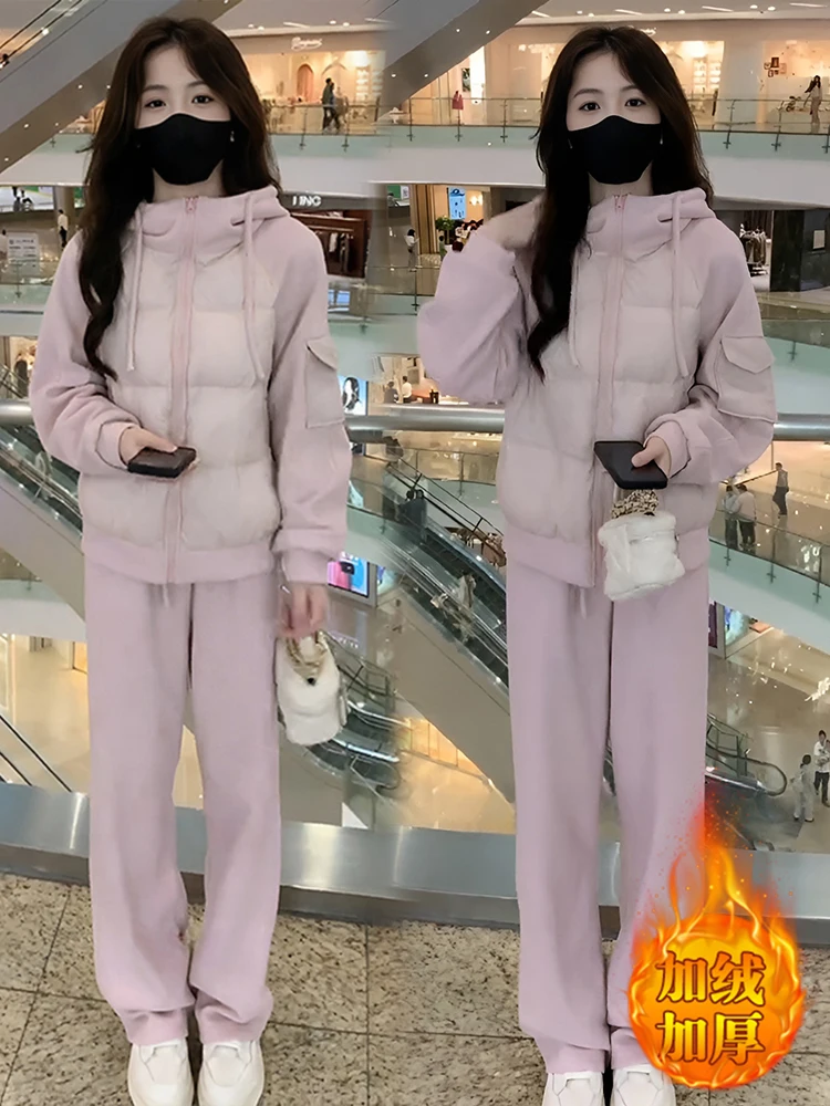 

Женский зимний модный утепленный хлопковый комплект: куртка-худи и повседневные брюки. Теплый, удобный, дышащий, на молнии.