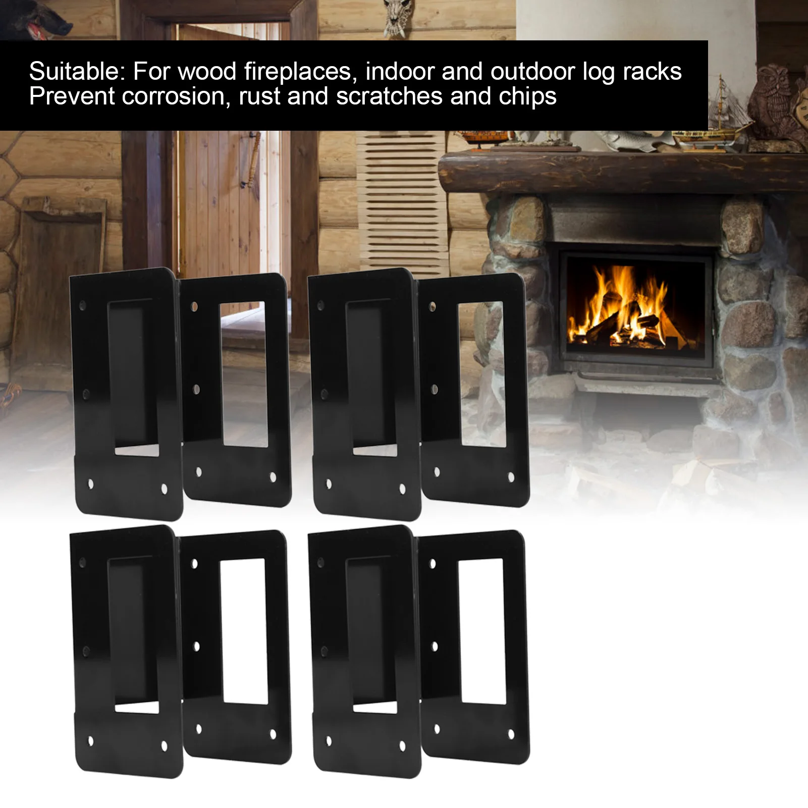 4Pcs Log Rack Bracket Pre Drilled Steel Adjustable Firewood Rack Support For Indoor Outdoor Log Racks