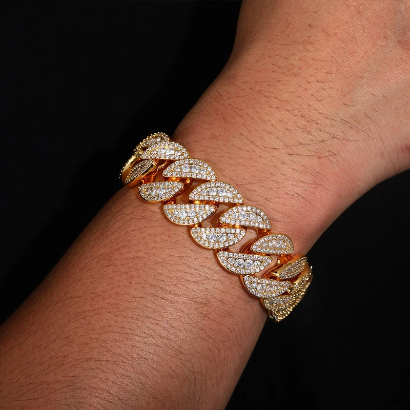 

Hip Hop 5A+ CZ Stone Paved Bling Iced Out Bubble Round Cuban Miami Link Chain Bracelets Men Rapper Jewelry Gold Silver Color