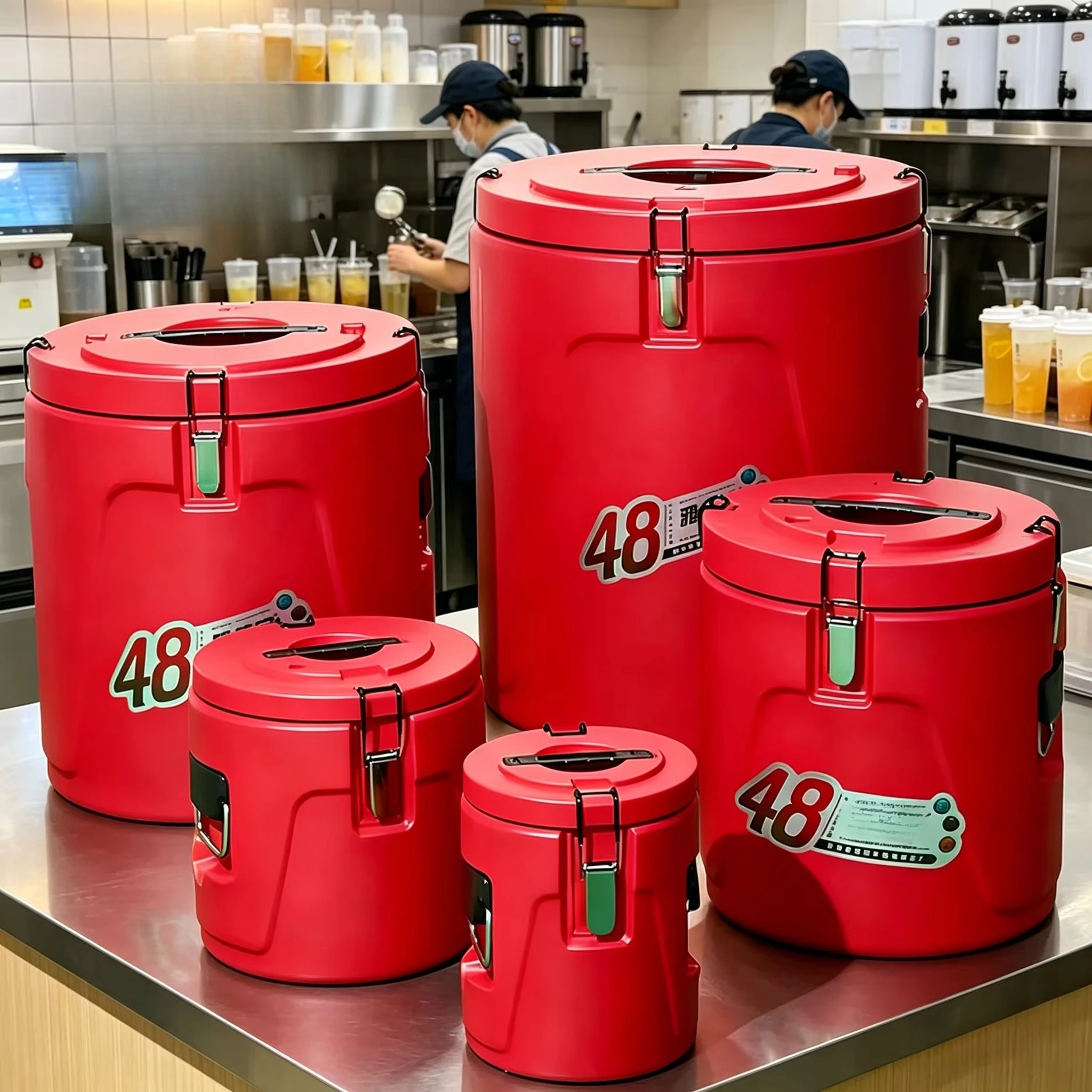Commercial Catering 5pcs Set 4L-7L-15L-30L-60L Insulated Metal Food Bucket & Thermal Soup Barrel for Hotel Buffet