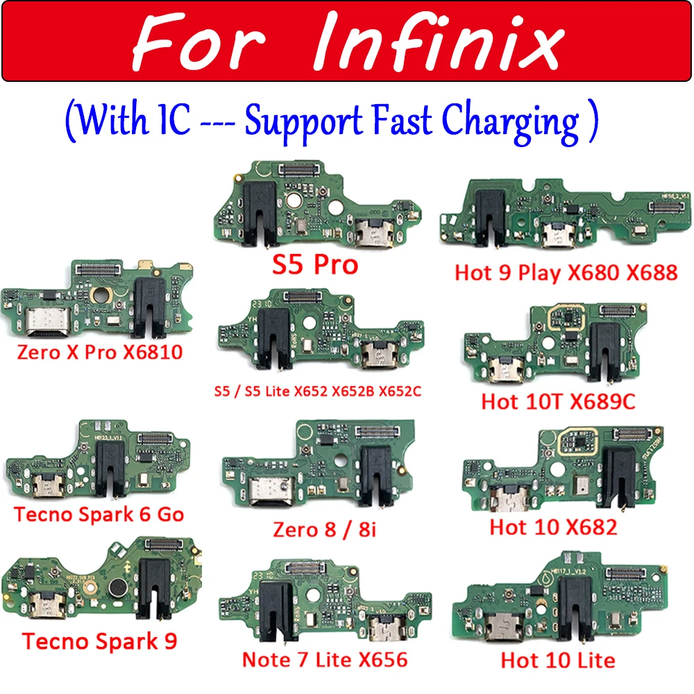 Repair USB Charging Port Connector Board Flex Cable For Infinix Hot 9 Play X680 X688 10 X682 10T X689C Note 7 Lite X656 S5 Pro