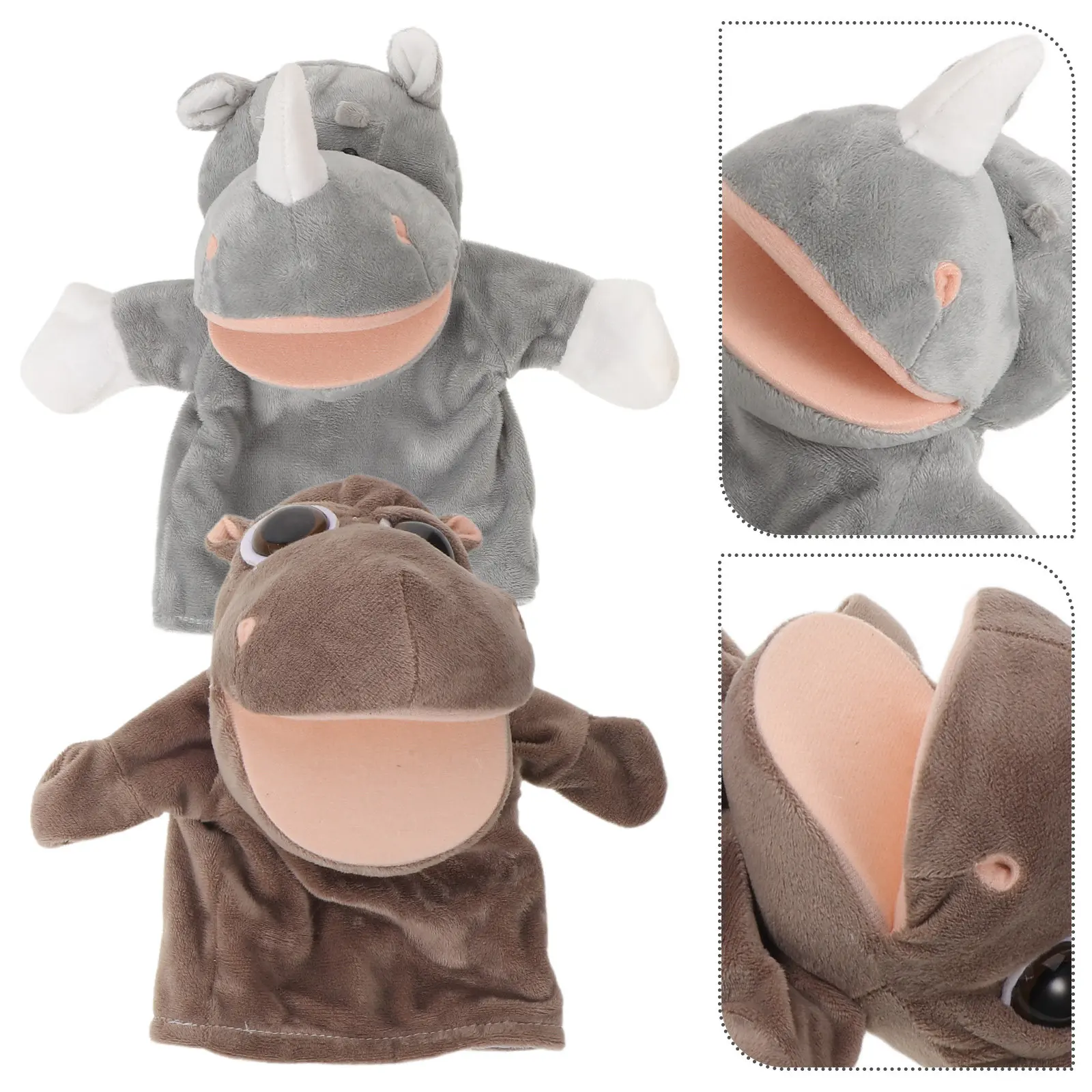 

2Pcs Parent Child Interactive Hand Puppets Animal Mouth Hippo Rhinoceros Role Play Storytelling Classroom Preschool Birthday