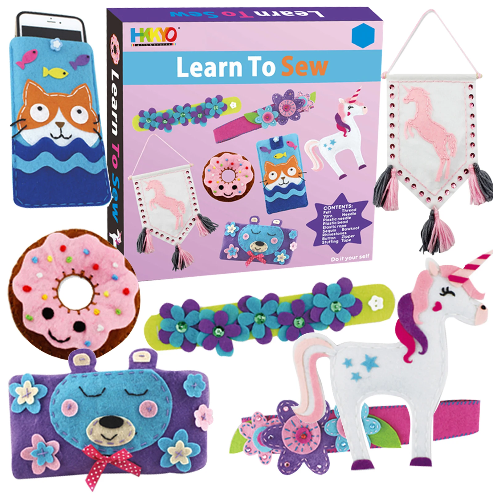 

7 pcs DIY Sewing Fabrics Crafts Felt Supplies Kits Sets Gifts for Kids for Adults for Boy Teenager for Girls