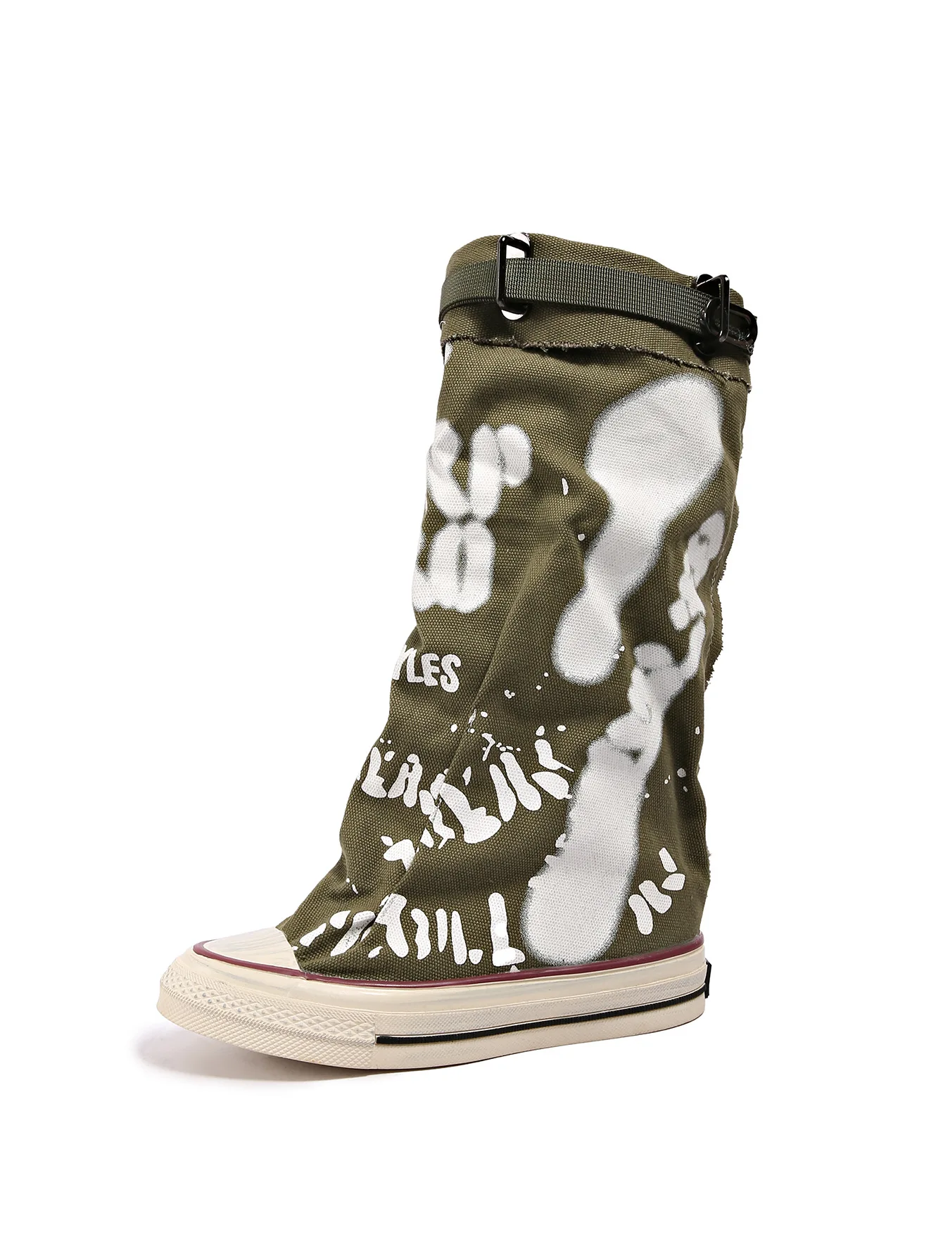 Distressed Boots Women New Vintage Flat Graffiti Mid Calf Sexy Trendy Stacked Fashion Long Canvas Boots Denim Pants Boots