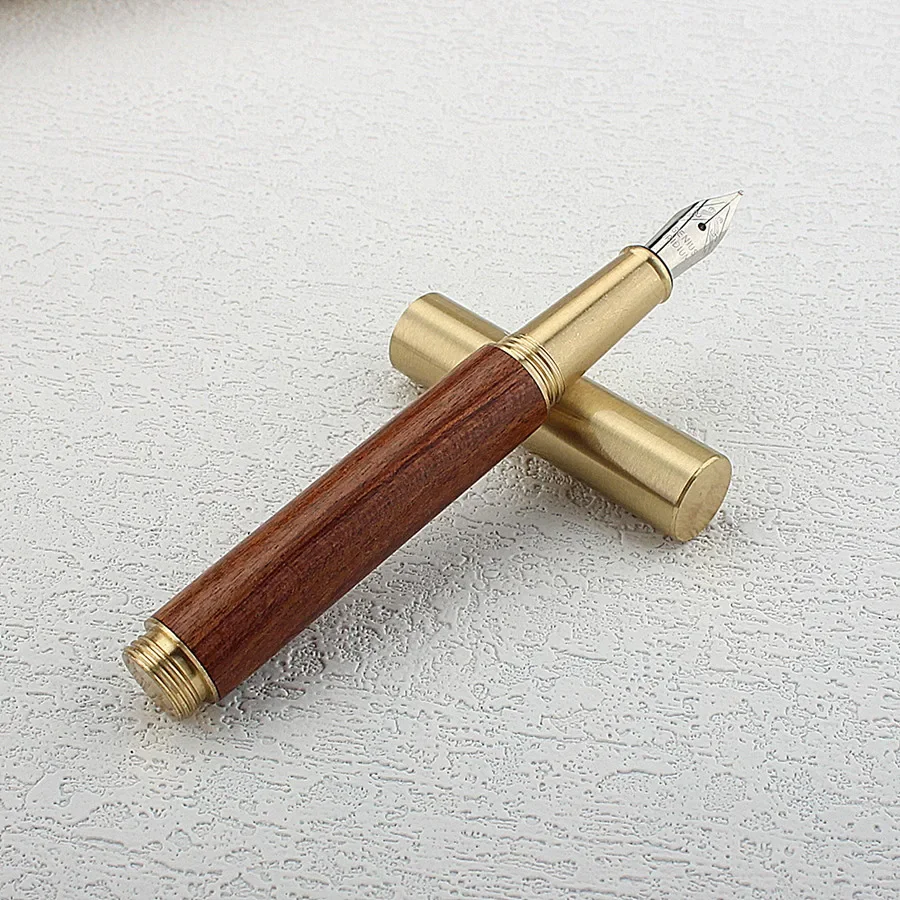 Bronze Short Wood Fountain Pen Short Luxury Elegant Pens 0.38/0.5/0.7mm Extra Fine Nib Writing Office School Supplies Stationery