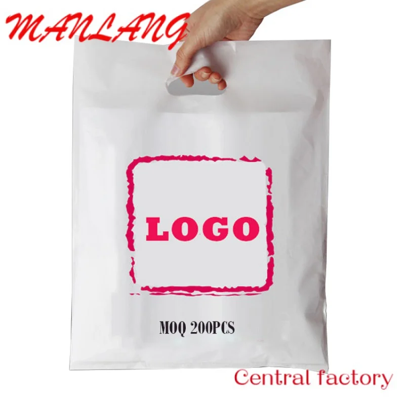 Logo stampato personalizzato Design LDPE/HDPE manico sacchetto di plastica fustellato borsa shopping bag per abbigliamento/imballaggio di scarpe