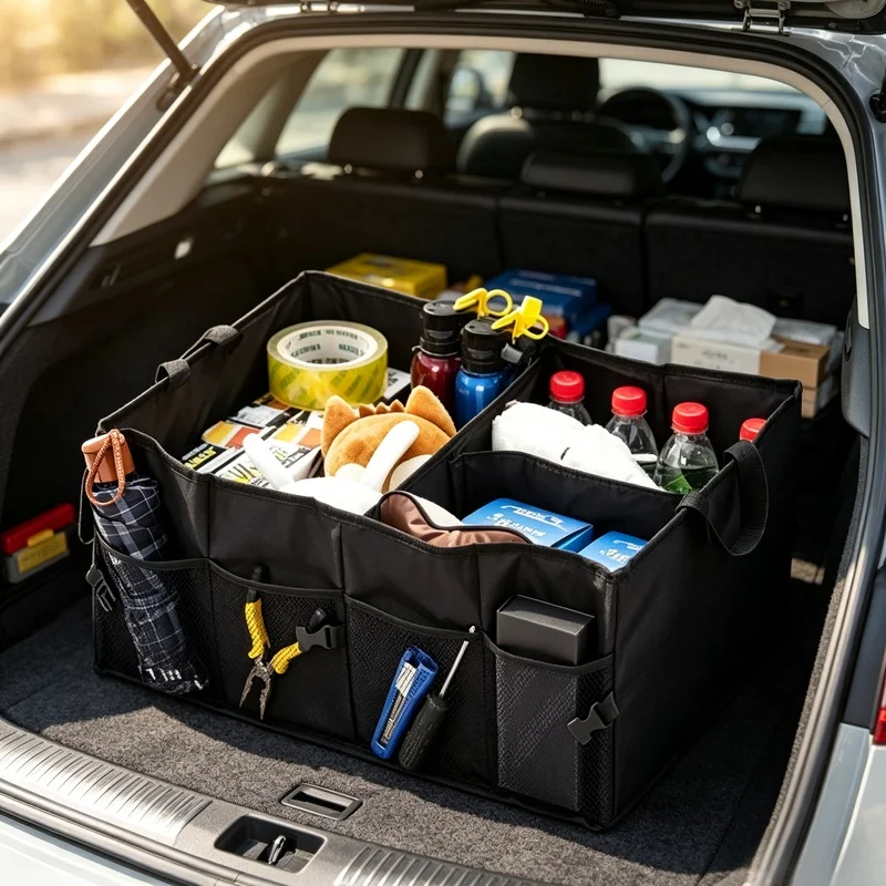 Foldable Large‑Capacity Car Trunk Storage Box, Wear‑Resistant Multi‑Purpose Organizer for Car Camping Picnic Home Use