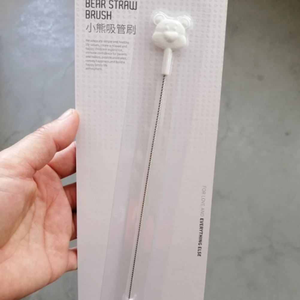 

Straw Brush Cleaner Long H PP Steel Portable Cartoon Design Baby Tool White Bear Tube