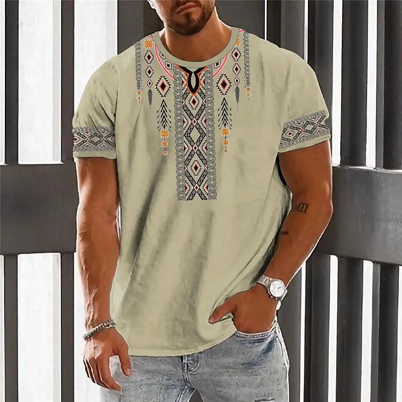 T-shirt da uomo di moda t-shirt con stampa in stile etnico 3d per uomo t-shirt estiva a maniche corte ad asciugatura rapida allentata oversize