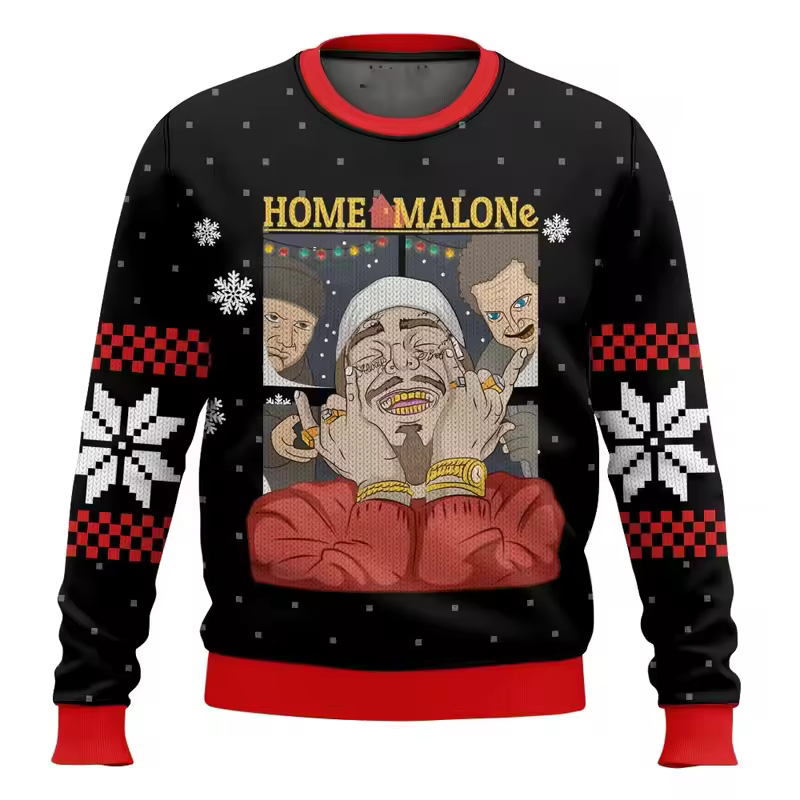 Merry Christmas alone at home Ugly Christmas sweater cartoon animation Men's pullover 2026 fashionable couple shirts Sweatshirt - Image 9