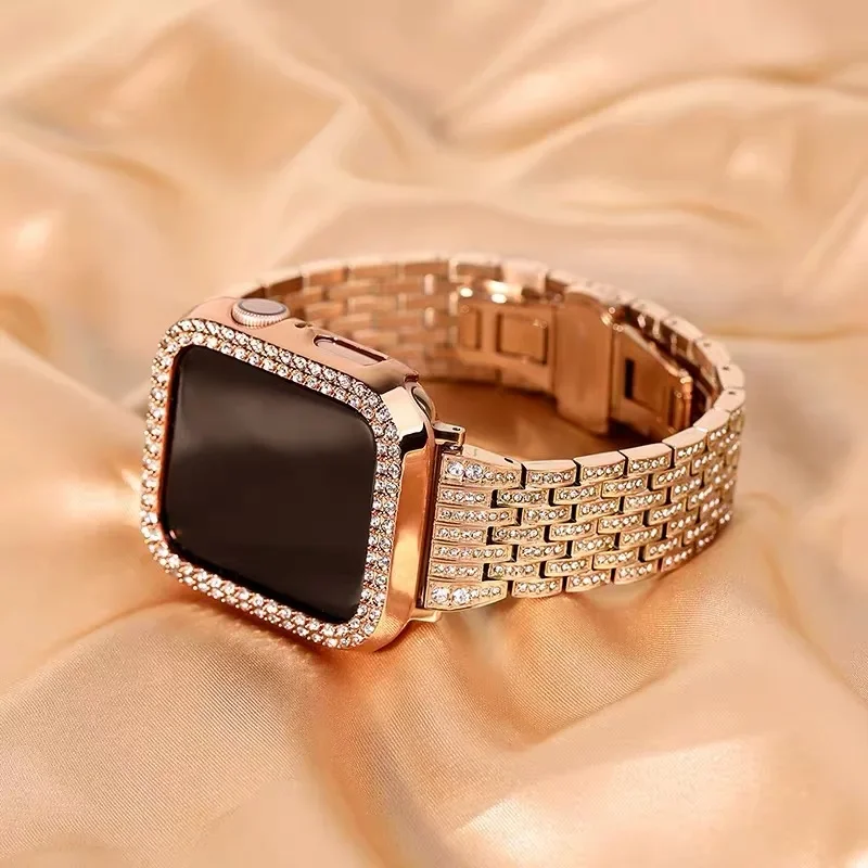 Luxury Diamond Bracelet For Apple Watch Ultra 49mm 41 45mm 38mm 40mm For iWatch Series 8 7 4 5 6 44mm 42mm Women Metal Wristband