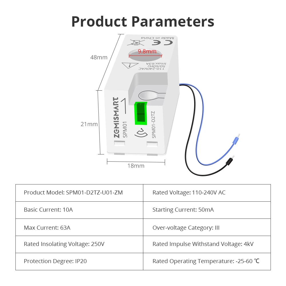 Zemismart Zigbee 3.0 Mini Inteligentny Miernik Energii 63A Czujnik Monitorowania Zużycia Energii Współpracuje z Homey Obsługuje Home Assistant przez ZHA Z2M — zdjęcie produktu 6