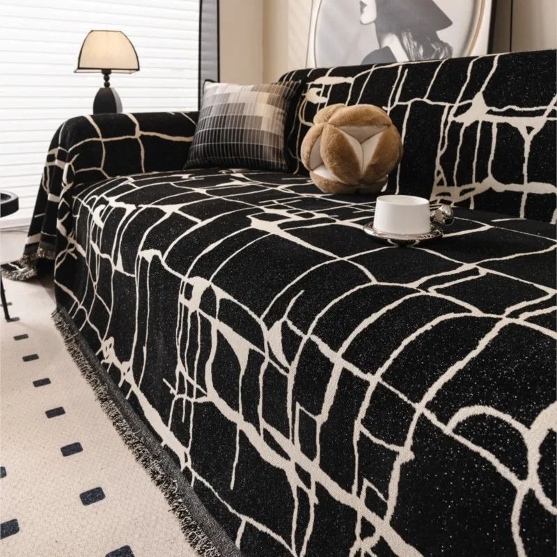 

2025 All-season White Black Funda Sofa Chenille Sofa Cover Throw Blanket Camping Mat Camping Picnic Sofa Cover housses de canapé