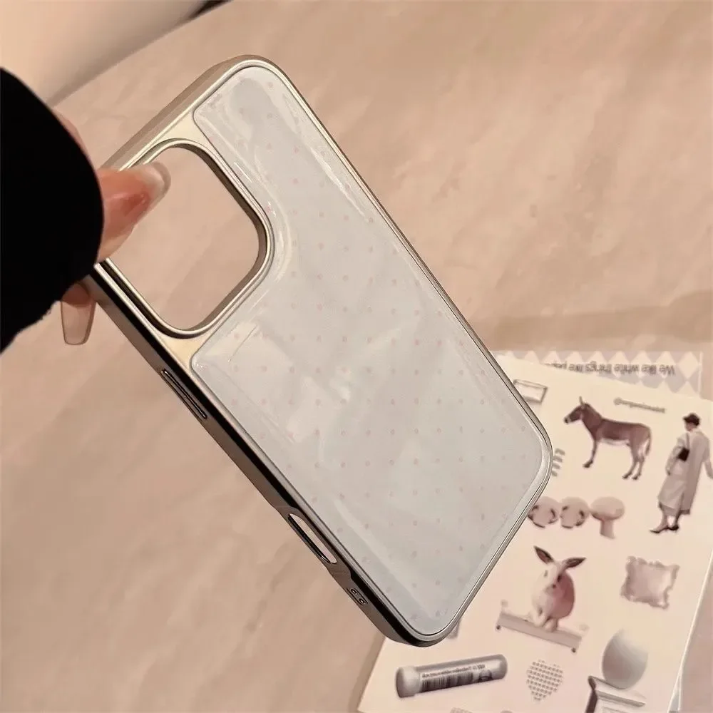 Full Screen Polka Dot Wave Point Silver Edge Epoxy Phone Case For iPhone 17 16 15 14 13 12 11 Pro MAX Plus 17air Drop Glue Cover view 3