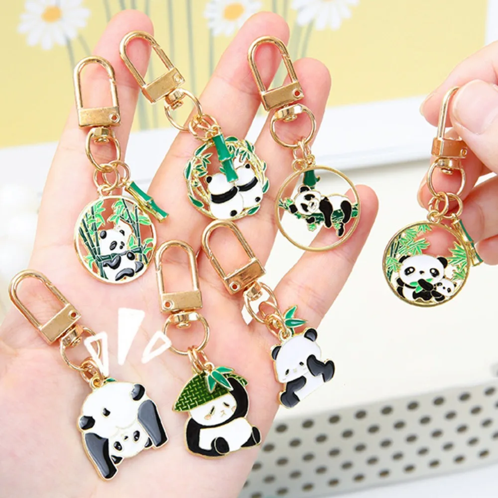 Pencil Case Decoration Cartoon Panda Metal Keychain Kawaii Mini Funny Panda Keyring Cute Metal Panda Key Pendant Bag Pendant