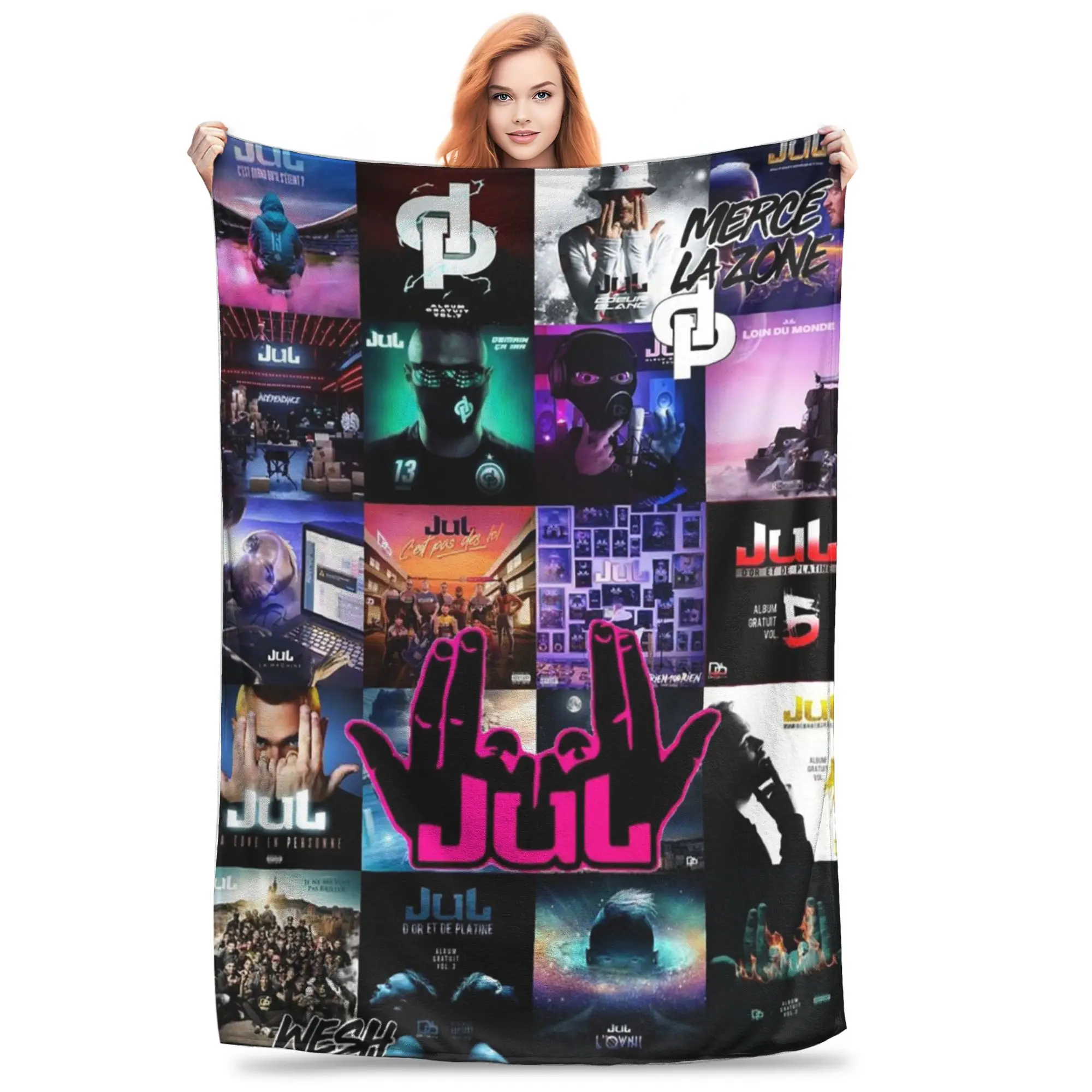 

Flannel Throw Blanket JuL C'est Pas Des Lols French Rapper Warm Plush Blankets Soft Bedding for Bed Living room Home Picnic Sofa