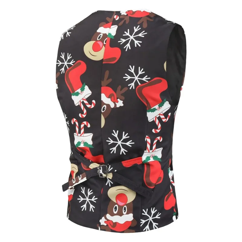 Men\'S Christmas Suit Vest Autumn Single-Breasted Tank Winter Casual Elk Snowflakes Printed Party Tops Navidad