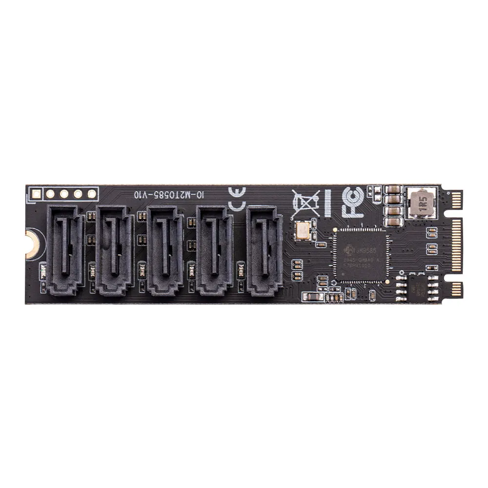 IOCREST M.2 (PCIe 3.0) to 5 Ports SATA III 6G SSD Adapter with SATAIII Cable support UEFI PCIe Gen3x2 Non-RAID Jmb 585 chip