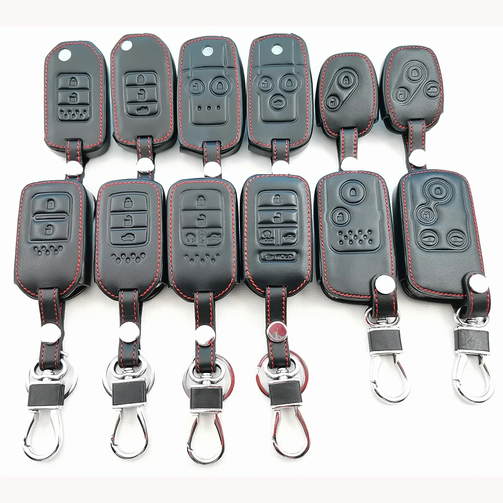 100% Leather Key Chain Cover Case Holder for Honda Accord Civic CRV HRV Pilot Insight Jazz Fit Freed Odyssey Vezel Protect Shell