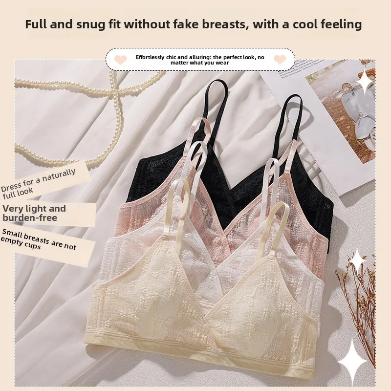 French-Style Women's Summer Lightweight Bra For Small Busts: Pushing-Up, No Empty Cups, Comfortable, Wire-Free, Ultra-Thin Cups