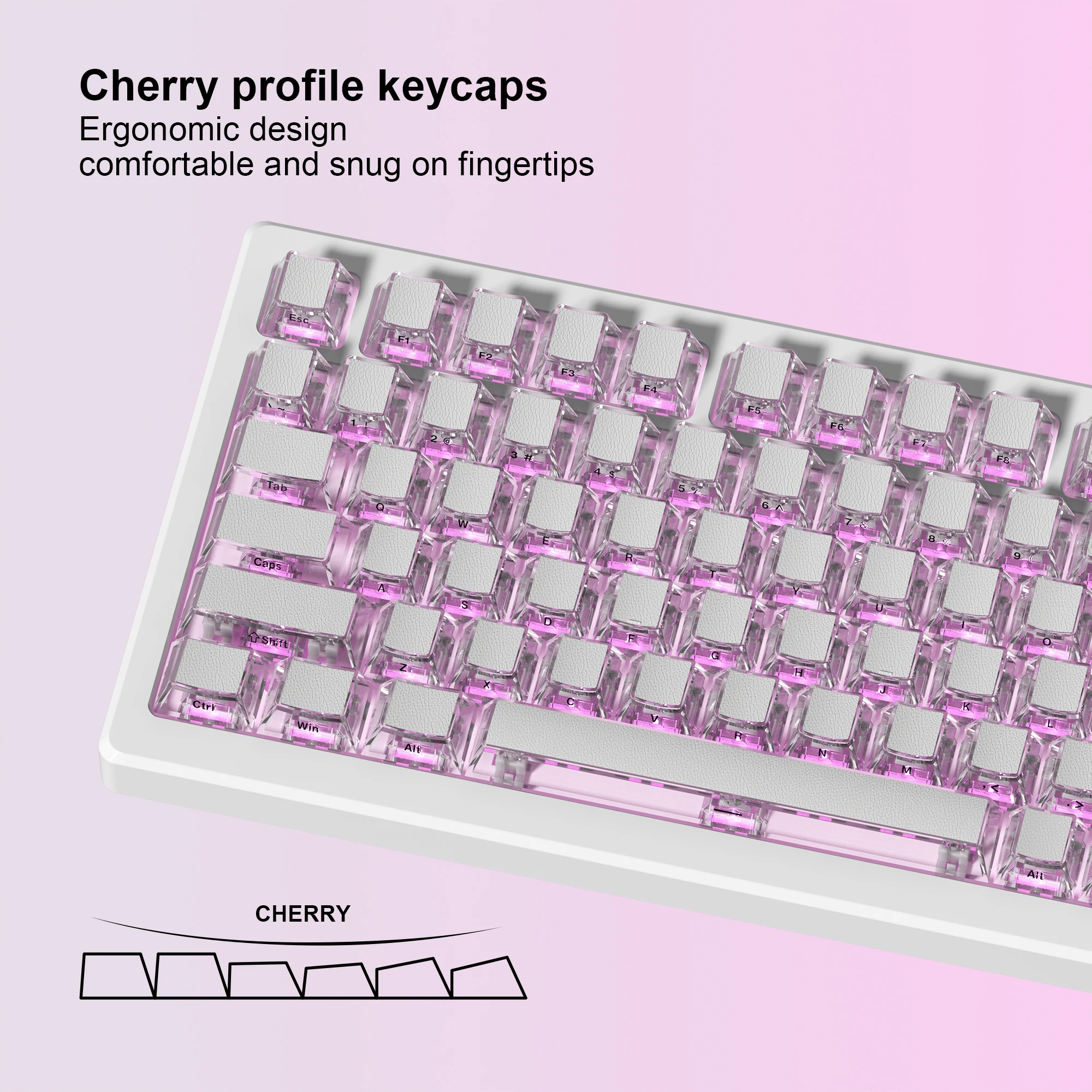 

Cherry Profile 115 Keys White Black Side Print Faux Leather PBT Keycap RGB Backlit Double Shot Key caps for Gaming Keyboard