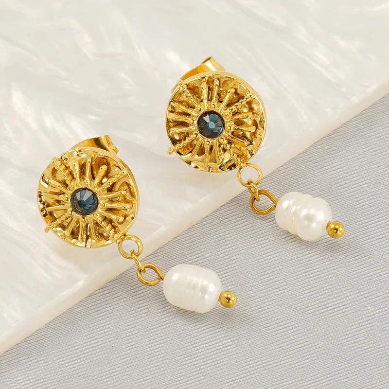 Pendientes de Perlas de Diseño Retro de Alta Gama, Pendientes de Estrella de Seis Puntas de Acero de Titanio para Mujer