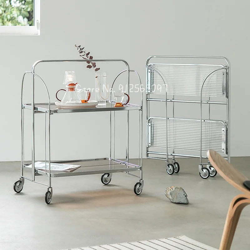 Kitchen Glass Shelf Floor Trolley Storage Trolley Trolley Storage Cabinet Multifunctional Rotating Storage Rack Foldable