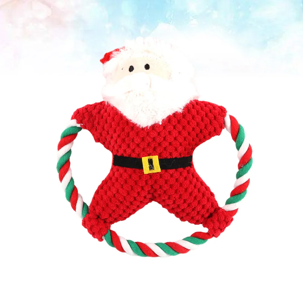 Christmas Pet Molars Bite Venting Sound Xmas Squeaky Cartoon Rope Teeth Grinding Dog Chew Red Christmas Pet Molars Bite