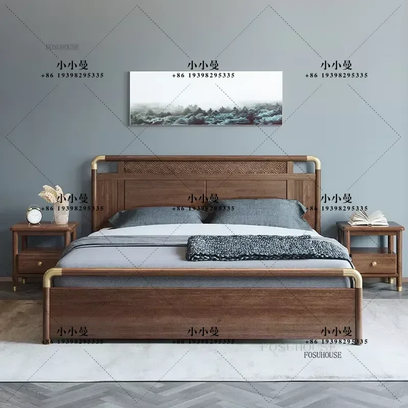 Chinese Style Solid Wood Bed Frame Modern Minimalist 1.8m Double Bedstead for Master Bedroom Apartment Furniture