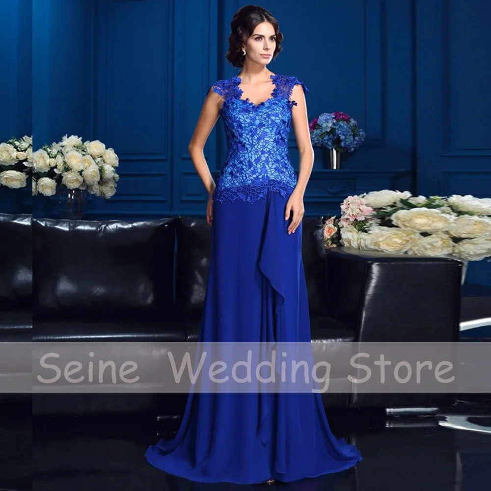 Vestidos De encaje para madre De la novia, vestido largo Formal De noche, línea A, color azul, 2022