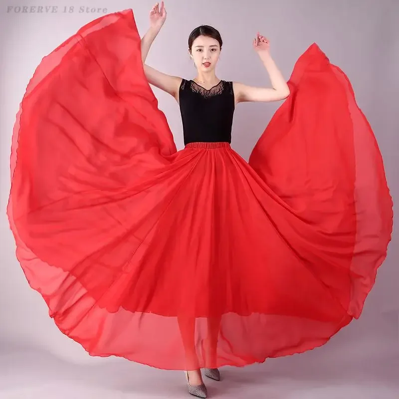 Grote Swing Rok Vrouwelijke Buikdans Rok Zigeuner Lange Rokken Plooirok Chiffon Flamenco Praktijk Dansvoorstelling Kostuums