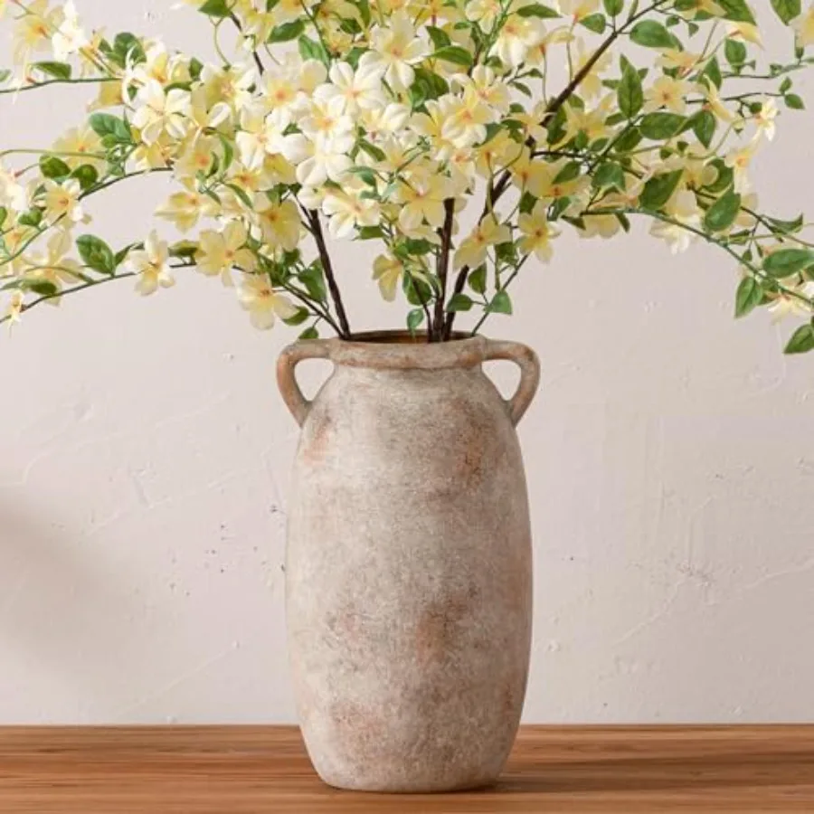 

Ceramic Flower Vase 12 inch Farmhouse Rustic Vase Decorative Pottery Terracotta Tall Vases for Home Decor Table Mantle Fireplac