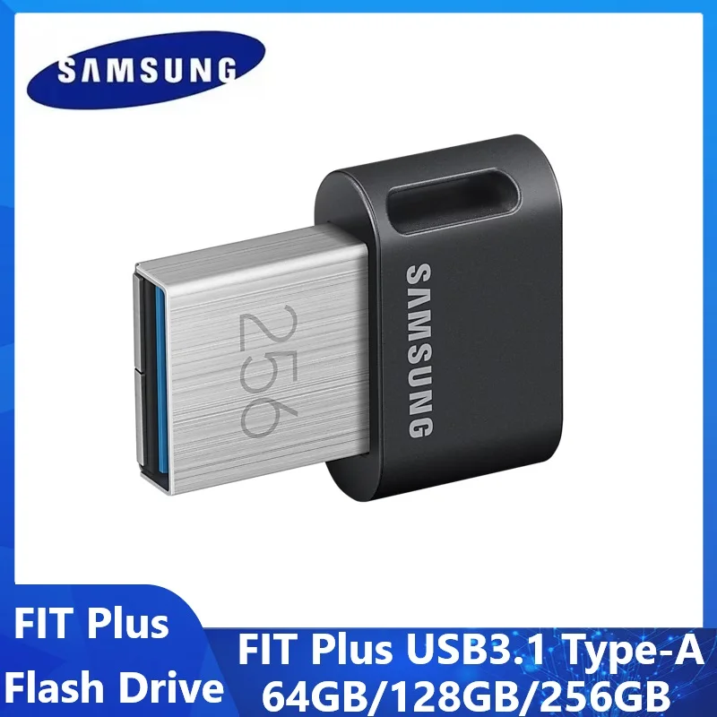 SAMSUNG FIT Plus Flash Drive USB 3.1 Tipo-A à prova d'água Pen Drive 256G 128G 64GB Mini USB Memory Stick Unidade de dispositivo de transferência rápida