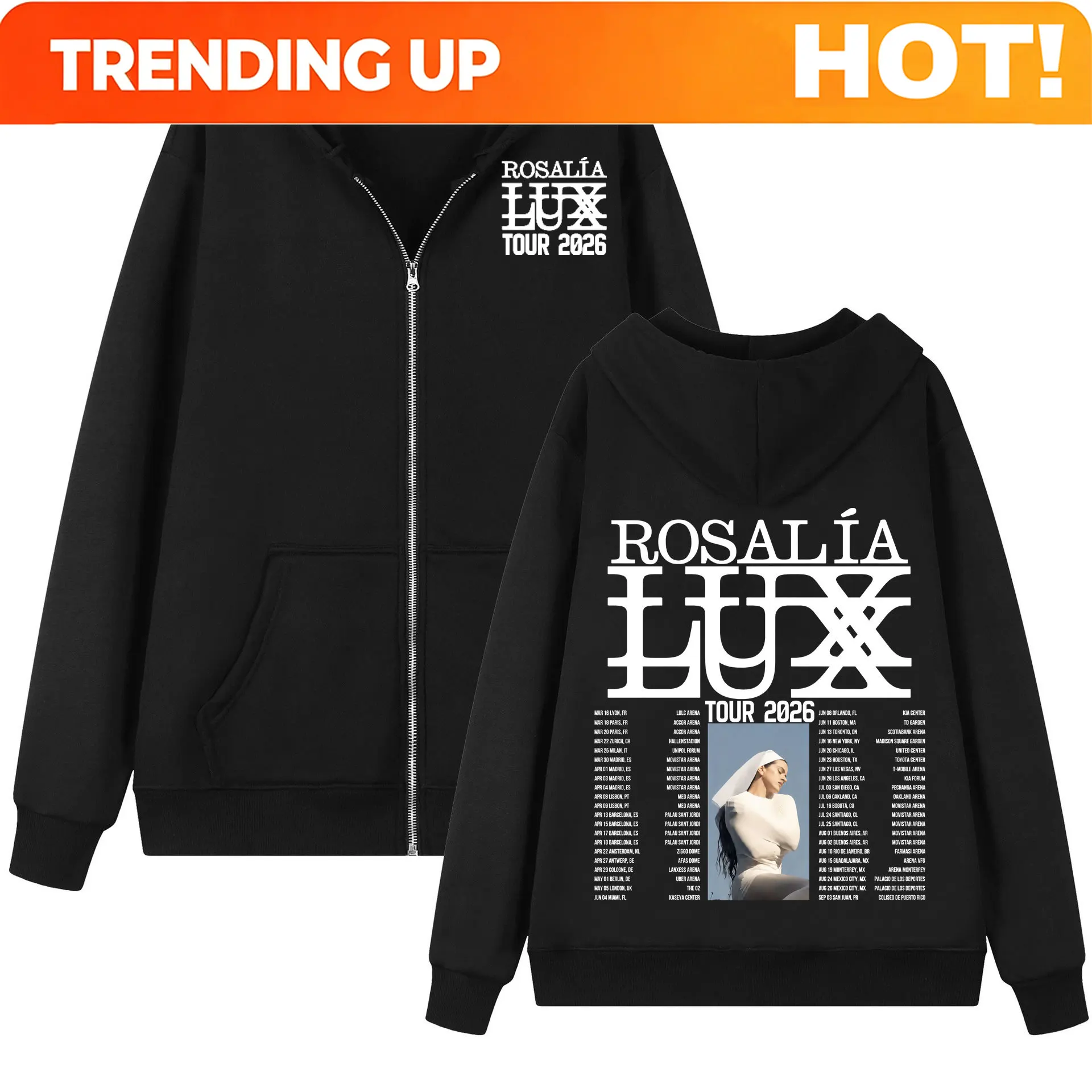 Customization Singer Rosalia LUX Tour 2026 Zipper Hoodie Fashion Casual Long Sleeve Hooded Sweatshirts Men Women High Quality Fl
