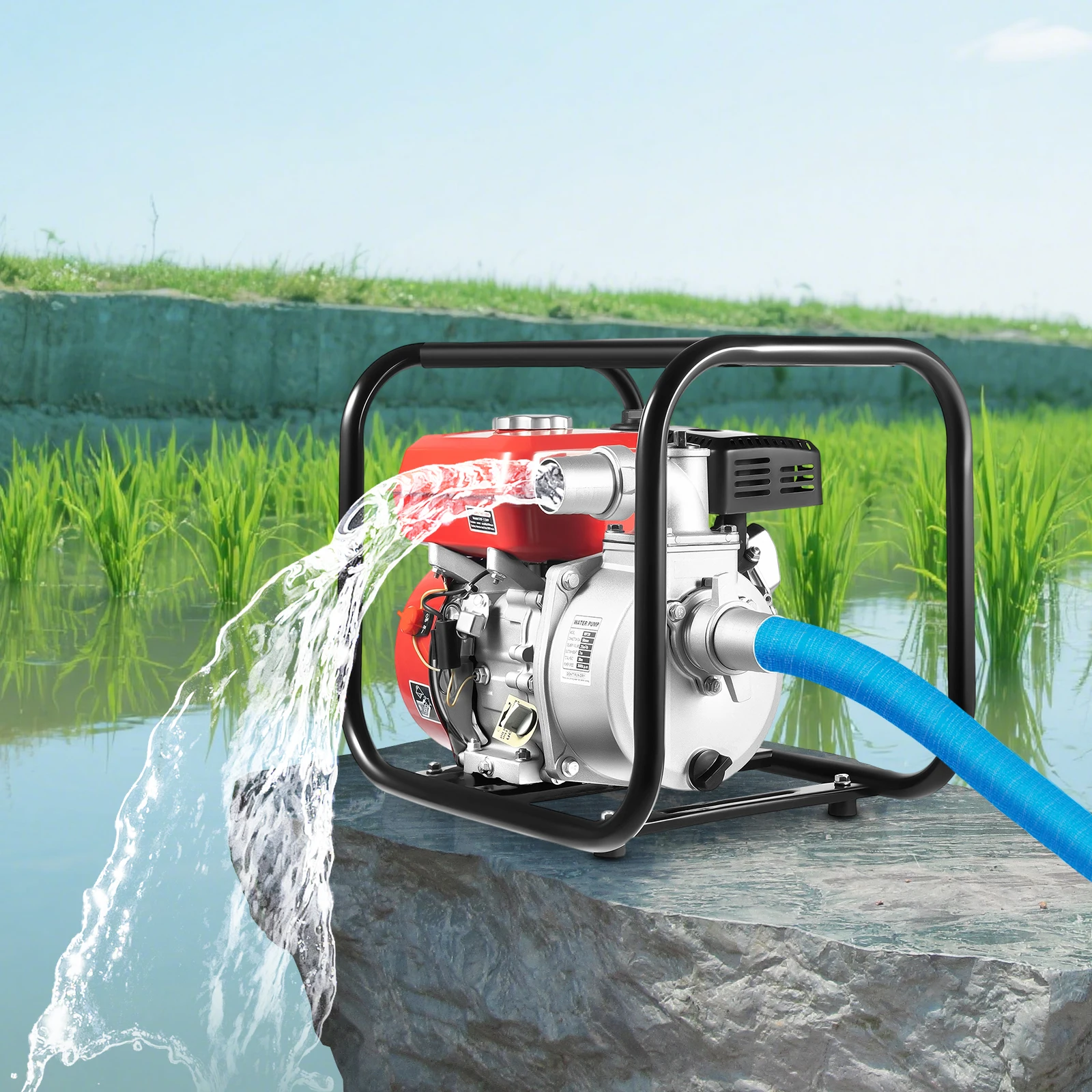 7.5HP Gas Powered Water Pump 2 Inch, Gas Powered Transfer Pump 918 ft³/h with 24.6ft Hose, 98ft Head for Farm Garden Drainage