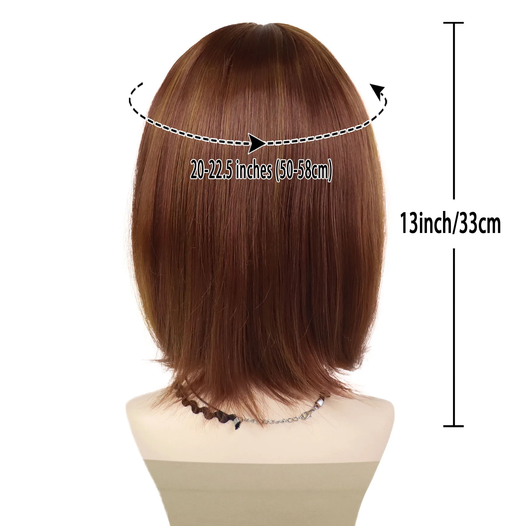 Women's Blonde Mix Auburn Wig Synthetic Highlights Short Bob Wigs with Bangs Straight Hair Daily Cosplay Party Heat Resistant