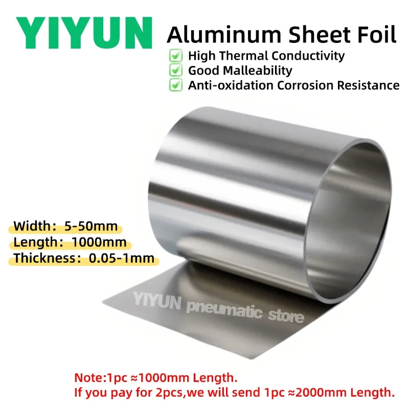 1pc 1M Length 1060 Pure Aluminum Sheet Foil Plate 0.05-1mm Thickness x 5-50mm Width Metal Al Strip for DIY Craft Heat Sink