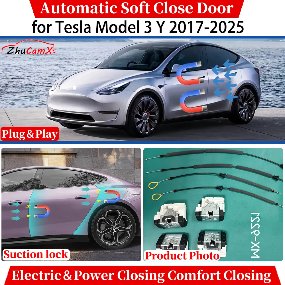 

ZhuCamX for Tesla Model 3 Y 2017-2025 Automatic Soft Close Door Electric Power Closing Comfort Closing Suction lock Quiet System