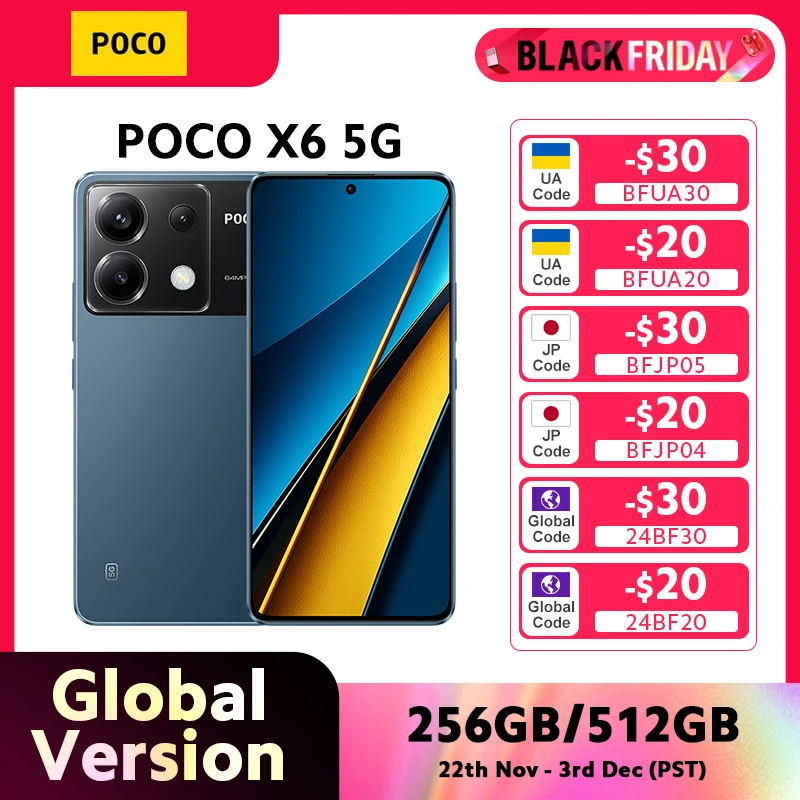 Global Version POCO X6 5G Snapdragon 7s Gen 2 120Hz Flow AMOLED Display 64MP Camera with OIS NFC 67W Charger NFC Smartphone