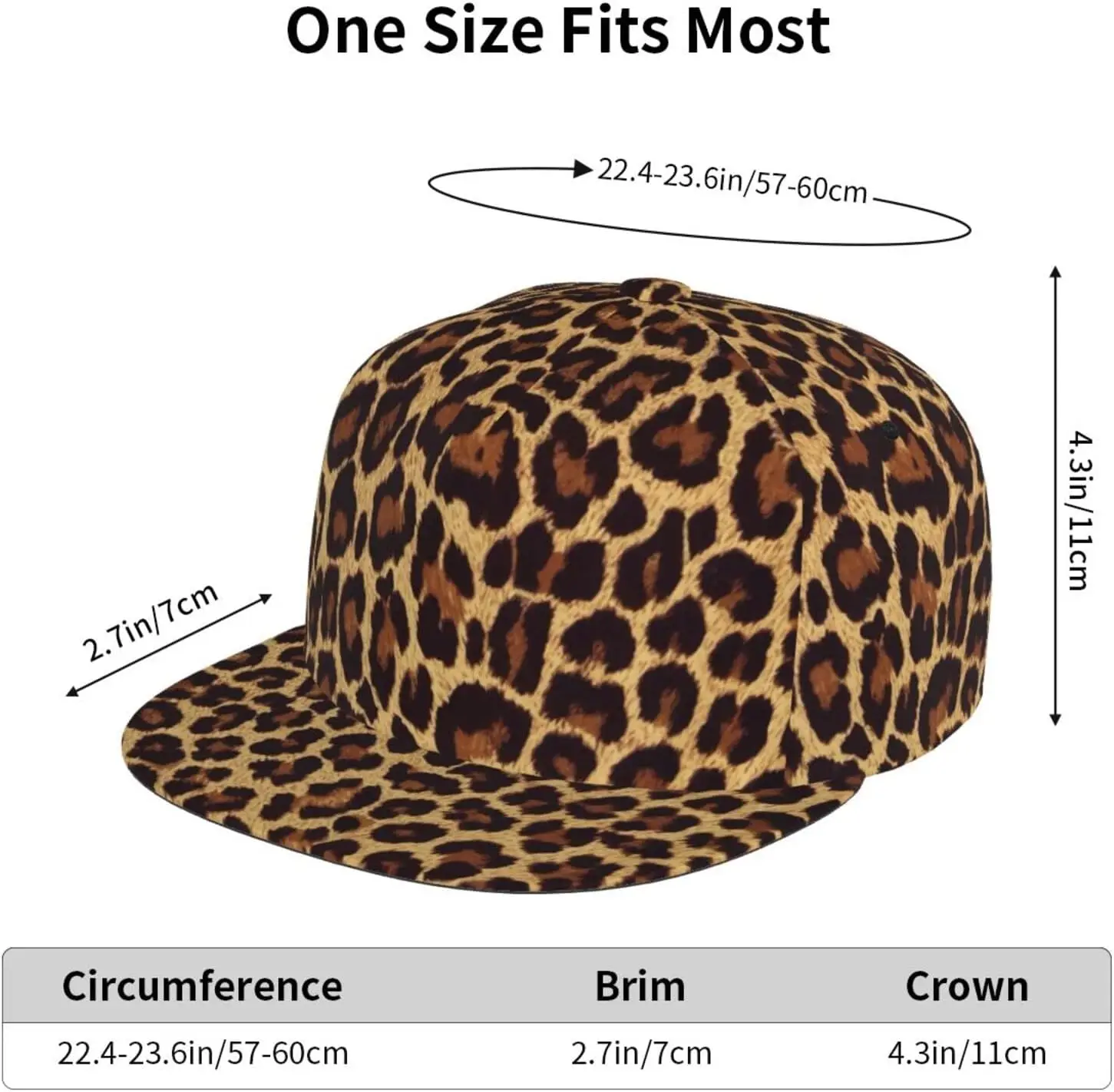 Cool Cheetah Leopard Flat Bill Hat, Unisex Snapback Baseball Cap Hip Hop Style Flat Visor Blank Adjustable