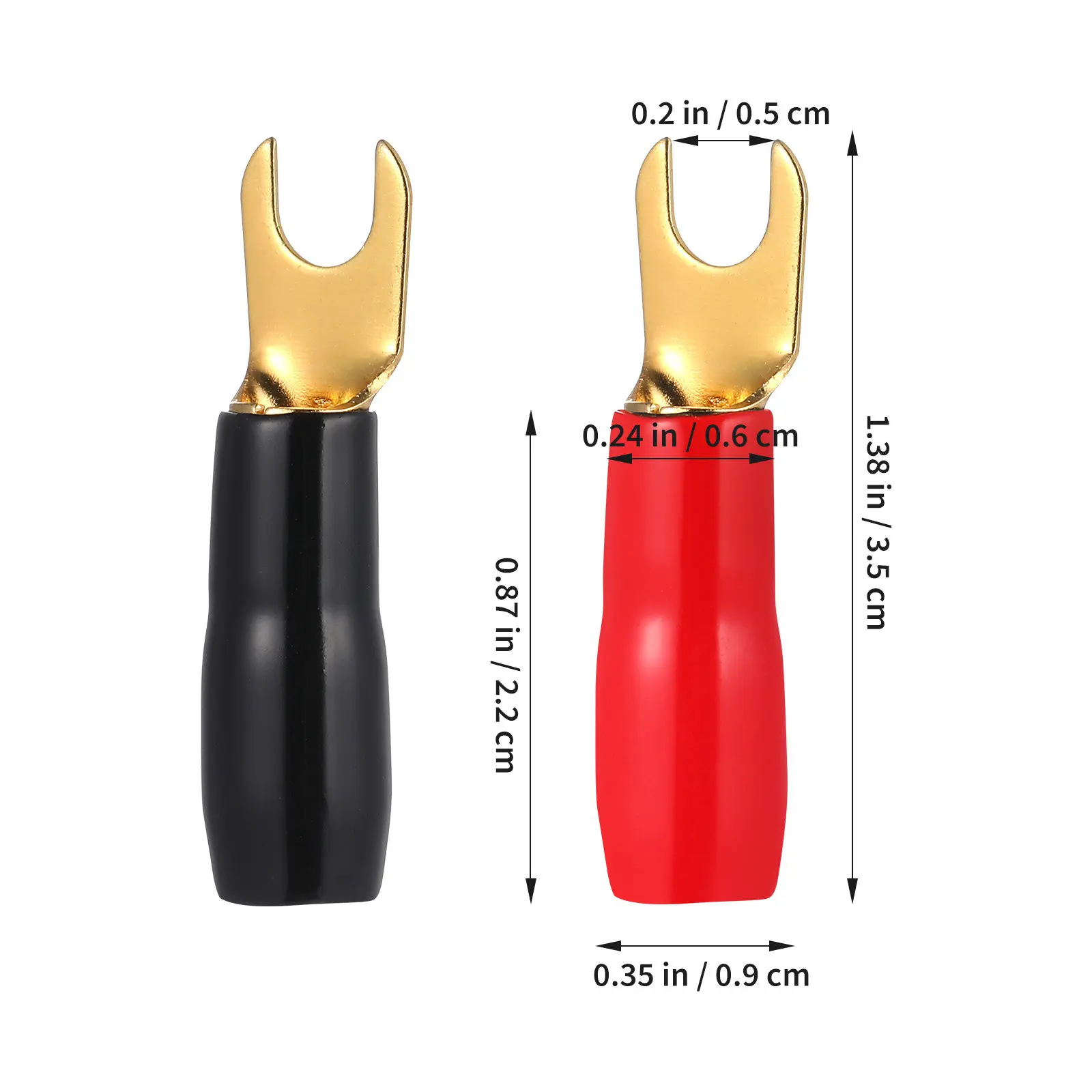 10Pairs Speaker Wire Crimp Terminal Connectors Copper Gold Plated 8Ga Spade Fork Barrier Spades Cable Plugs Red Black