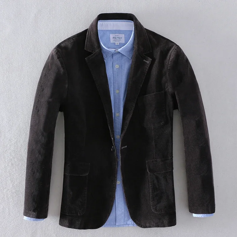 Men Corduary Blazer Jacket Slim Autumn Outwear Casual High Quality Party Wedding Clothing New  Jacket