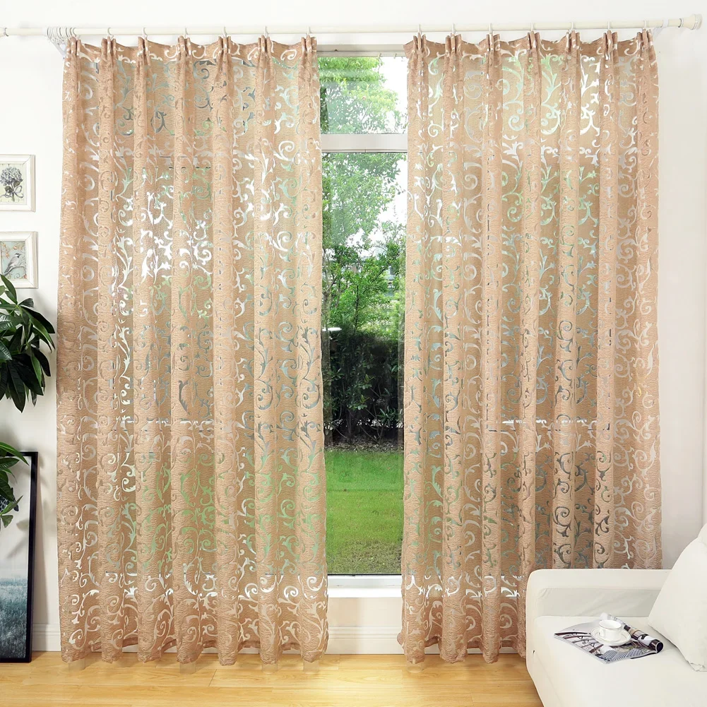 LEEJOOM Eyelet Curtains Luxury European Curtains for Living Room Floral Jacquard Tulle 1PC