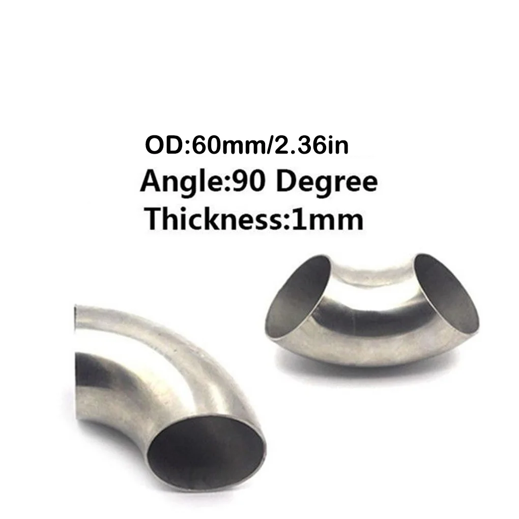 Tubo de escape modificado para coche, 2,5 pulgadas, 60mm, 201, curvatura de ángulo recto de acero inoxidable, codo de escape de 90 grados, piezas de automóvil