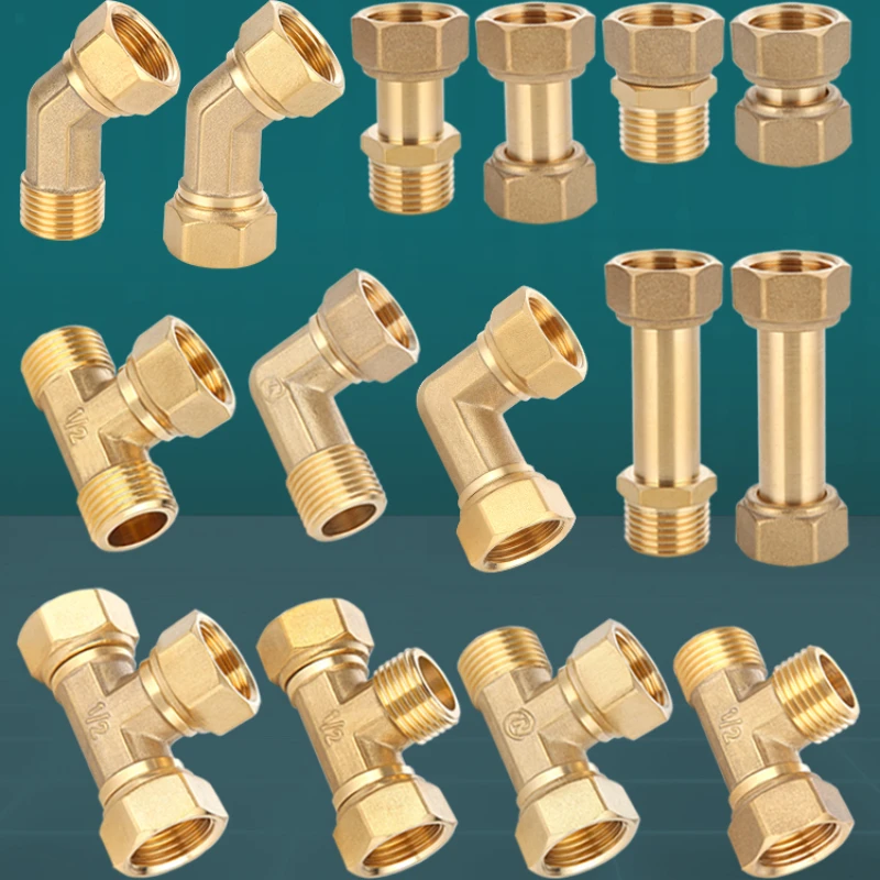 

5PCS Metal thickened movable joint Three way water pipe gas pipe inner thread outer thread elbow Household connector accessories