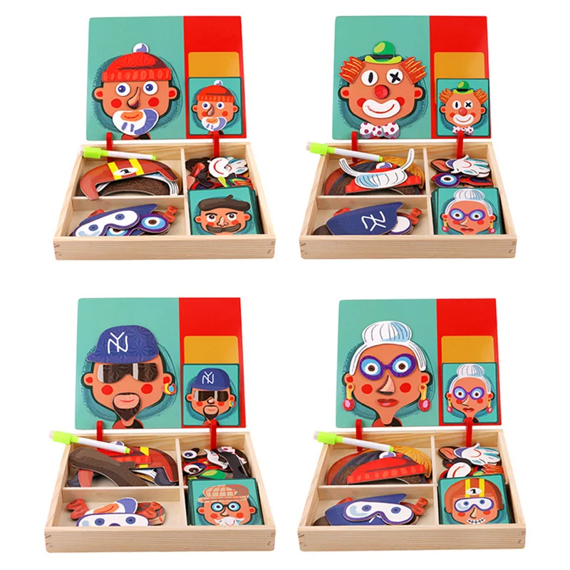 Wooden Educational Puzzle Montessori 3D Magnetic Children's Puzzle Educational Toys Reusable DIY Toy Pre-school Educational Toys