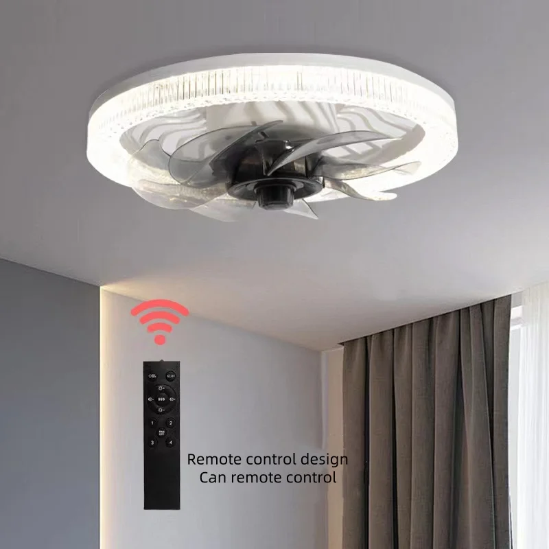 

​LED crystal silent fan lighting 2-in-1 E27 ceiling light 30W 34W non-polar dimming with remote control AC85-265V